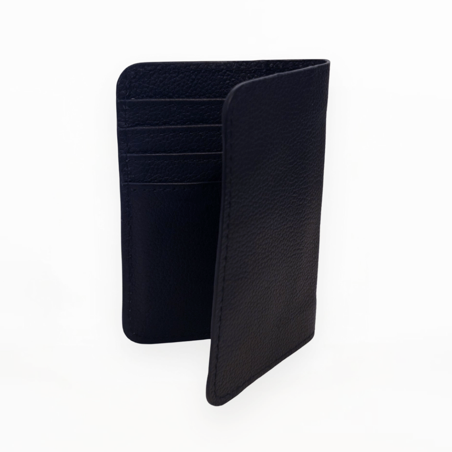 Black leather passport holder with card slots