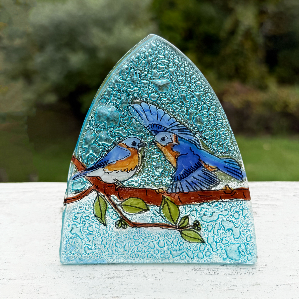 Glass nightlight with 2 bluebirds