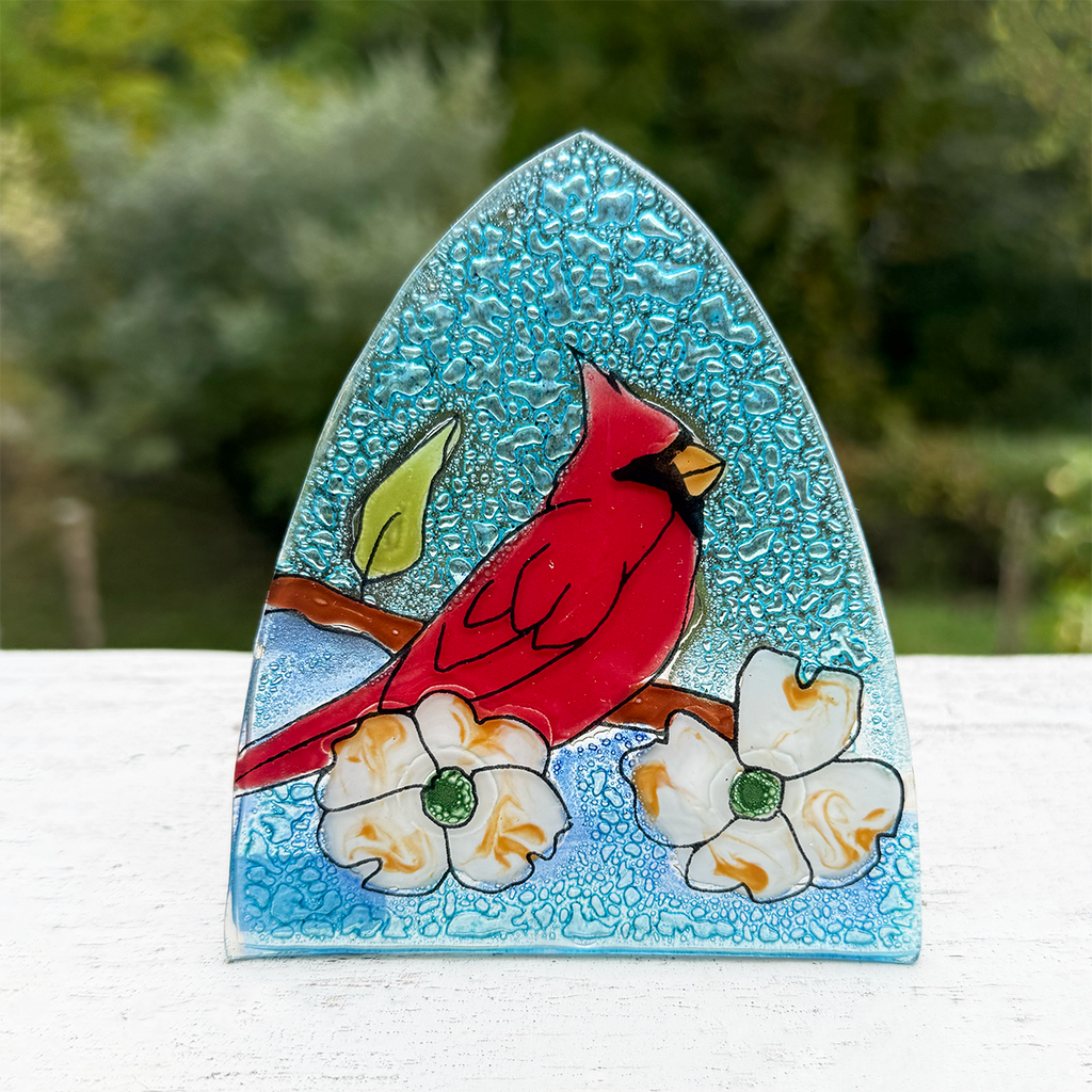 Glass nightlight with red cardinal design