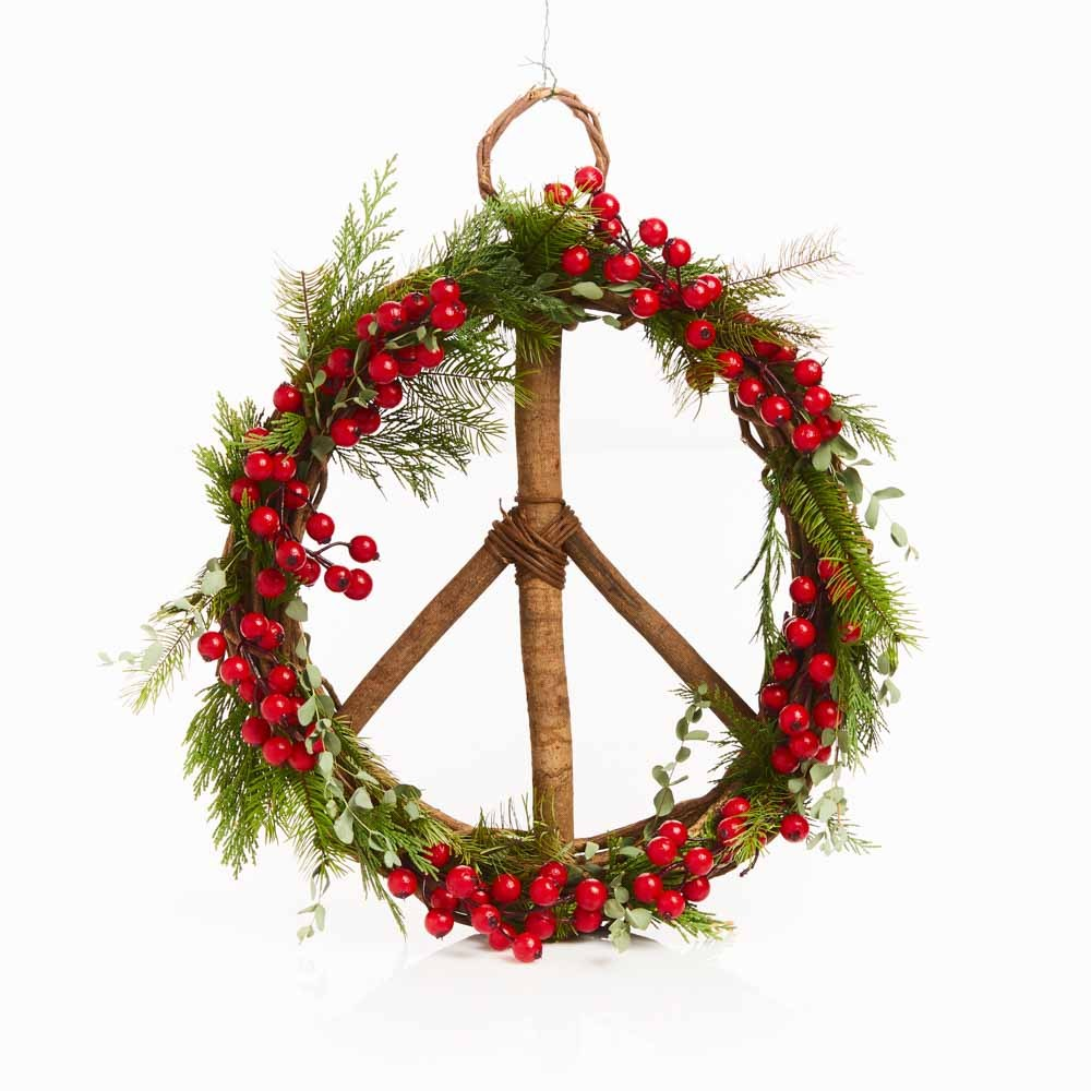 Large peace wreath made of woven wood