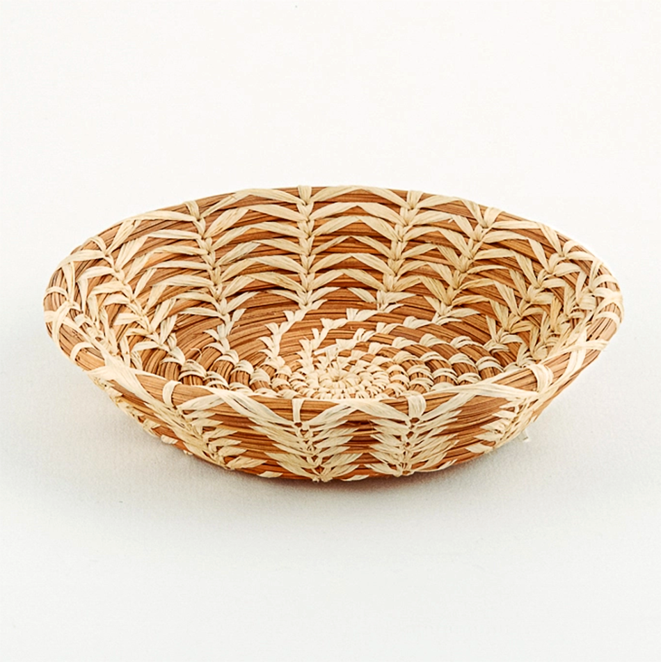 Small shallow round pine needle basket
