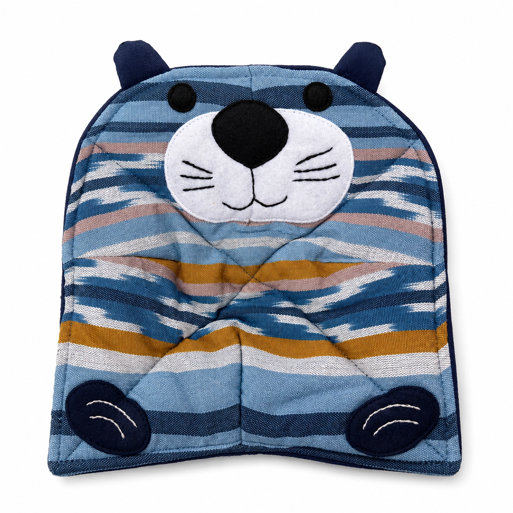 Cotton microwave cozy with sea otter design in blues, tans and white