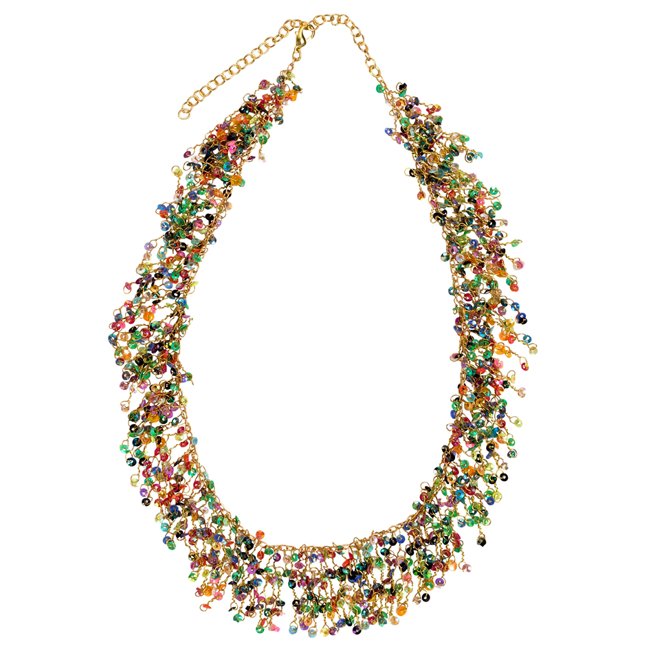 Statement necklace with several strands of multi-colored sequins