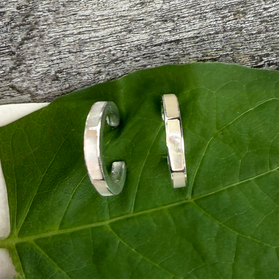 Sterling silver mother-of-pearl inlayed huggies earrings