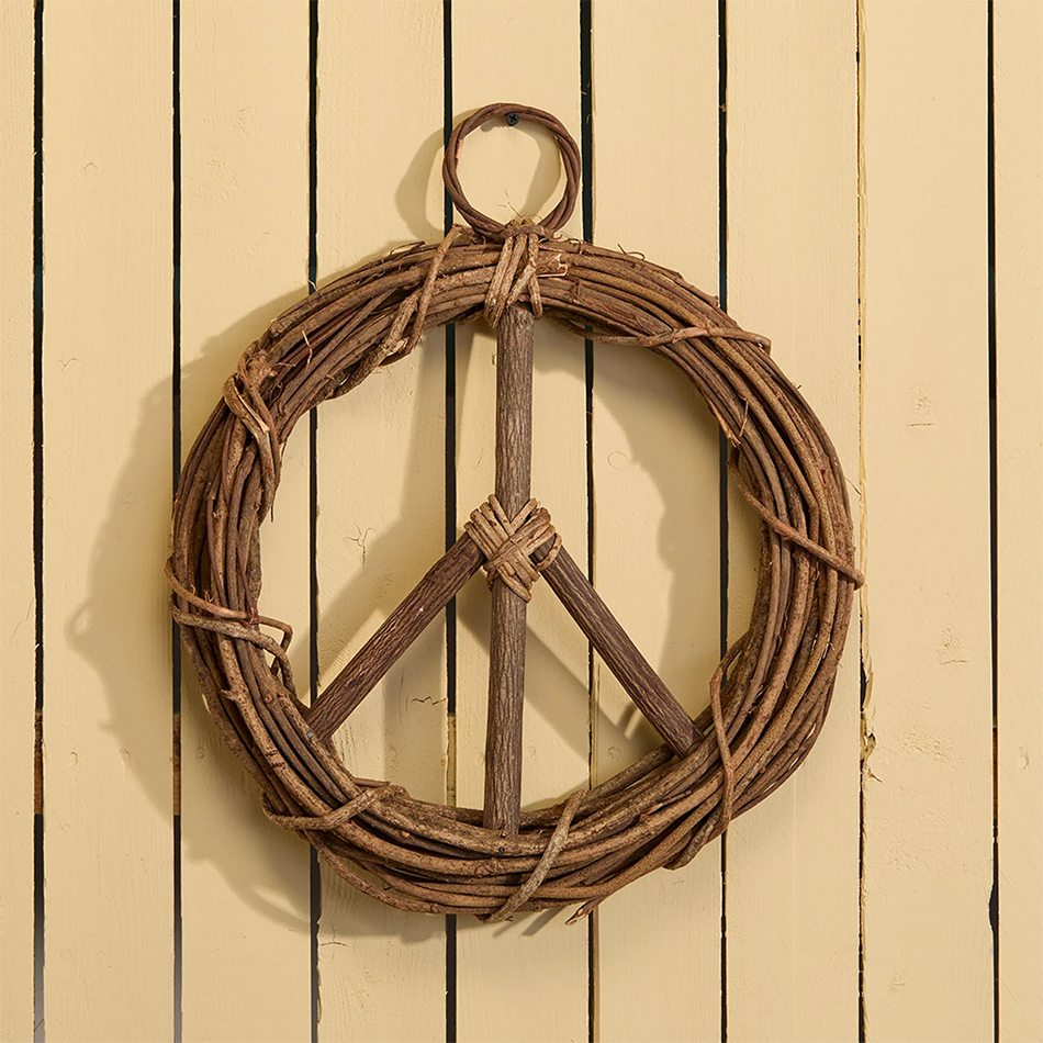Large peace wreath made of woven wood