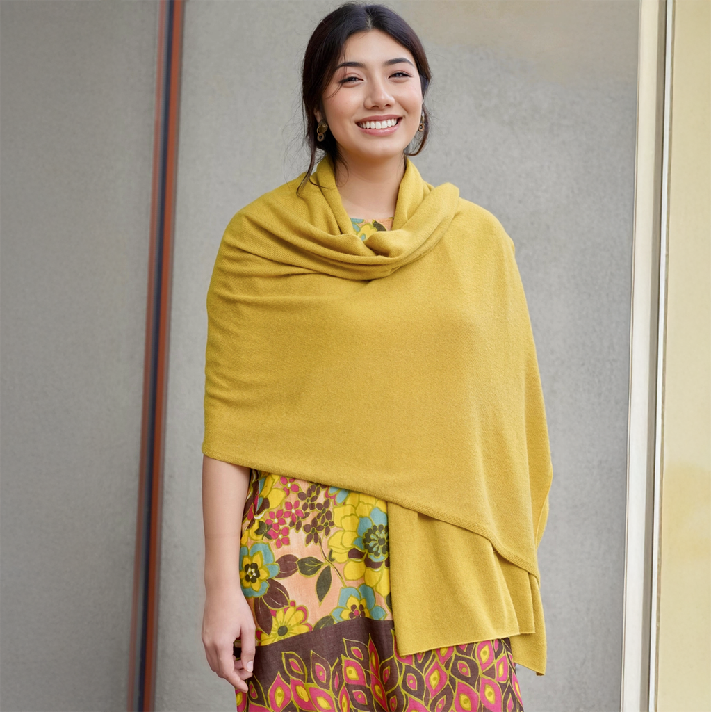 Cashmere wrap scarf yellow mustard color