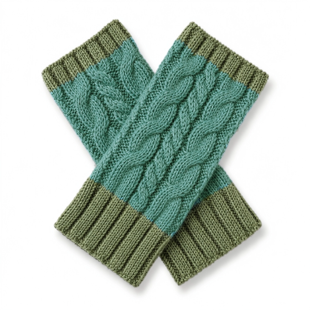 Baby alpaca fingerless gloves braided greens