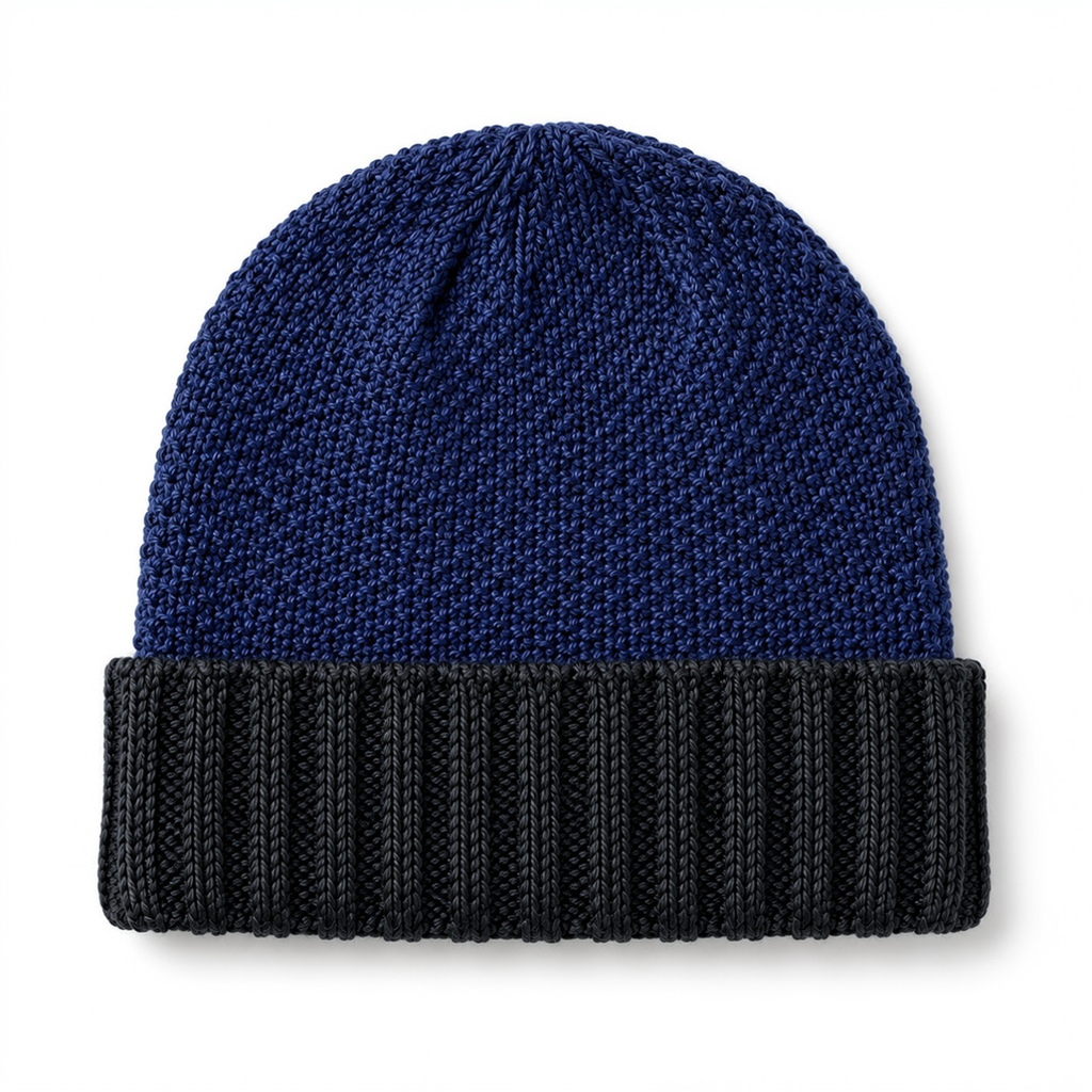 Baby alpaca hat navy with charcoal cuff on white background