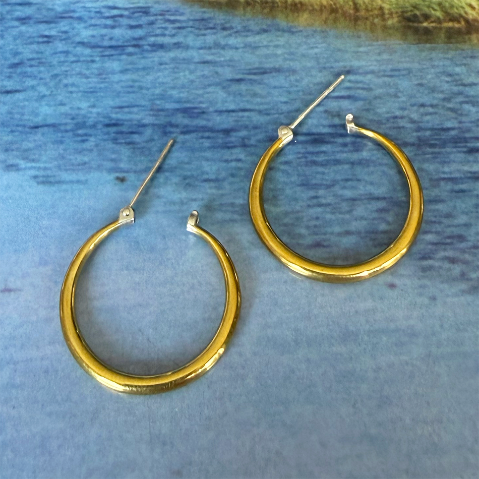 Brass hoops earrings with sterling silver ear wire