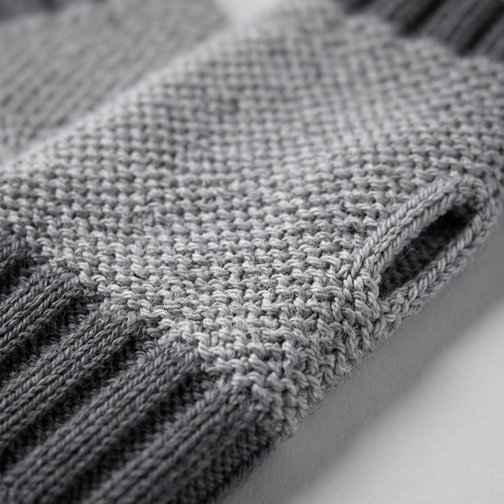 Gray two tone alpaca fingerless gloves close up