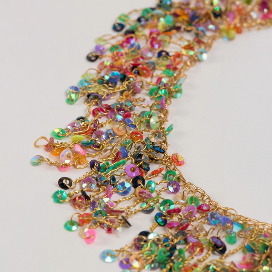 Statement necklace with several strands of multi-colored sequins