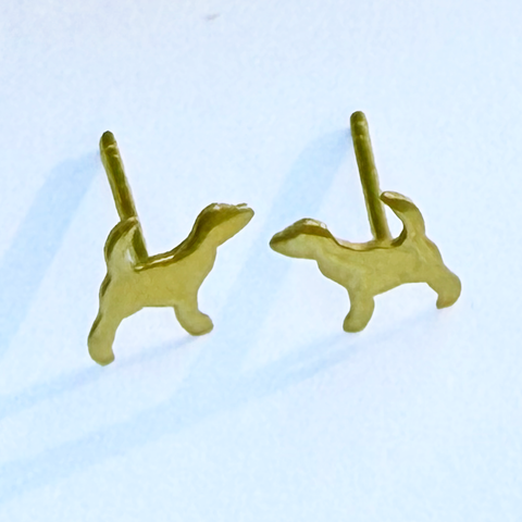 Tiny brass dog studs earrings