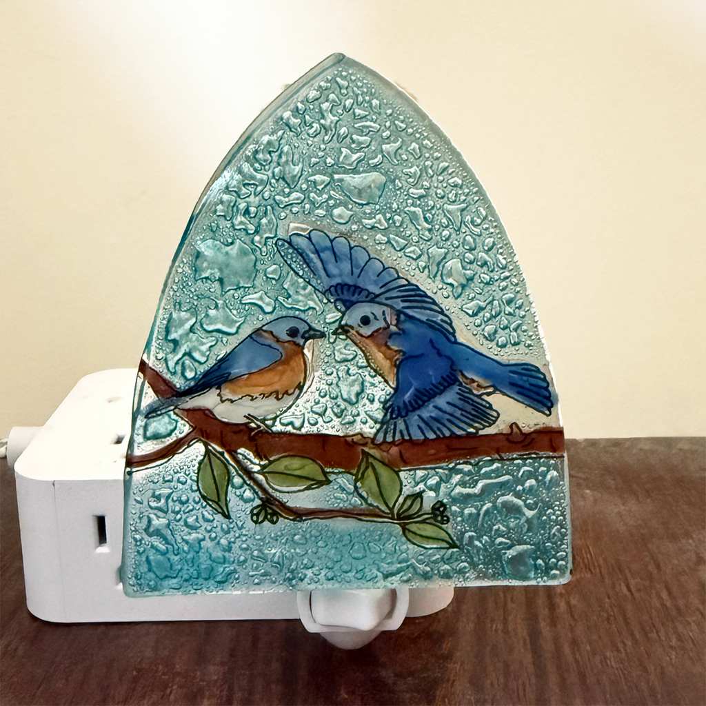 Glass nightlight with 2 bluebirds