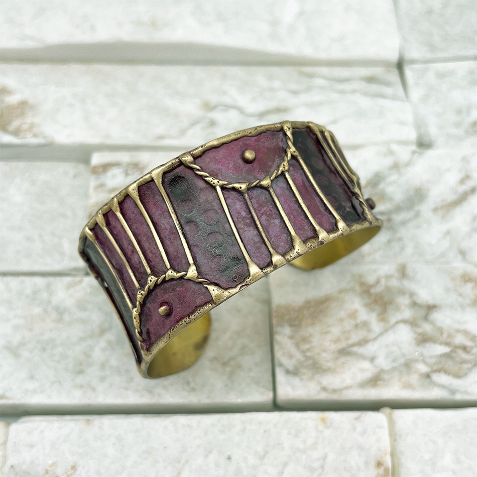 Fair trade brass plum patina cuff bracelet