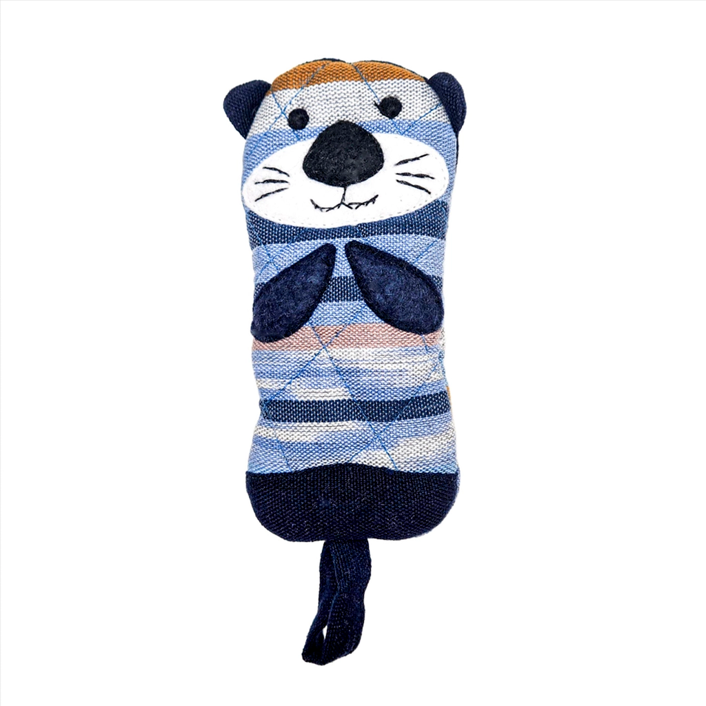 Blue and white cotton skillet handle holder sea otter design