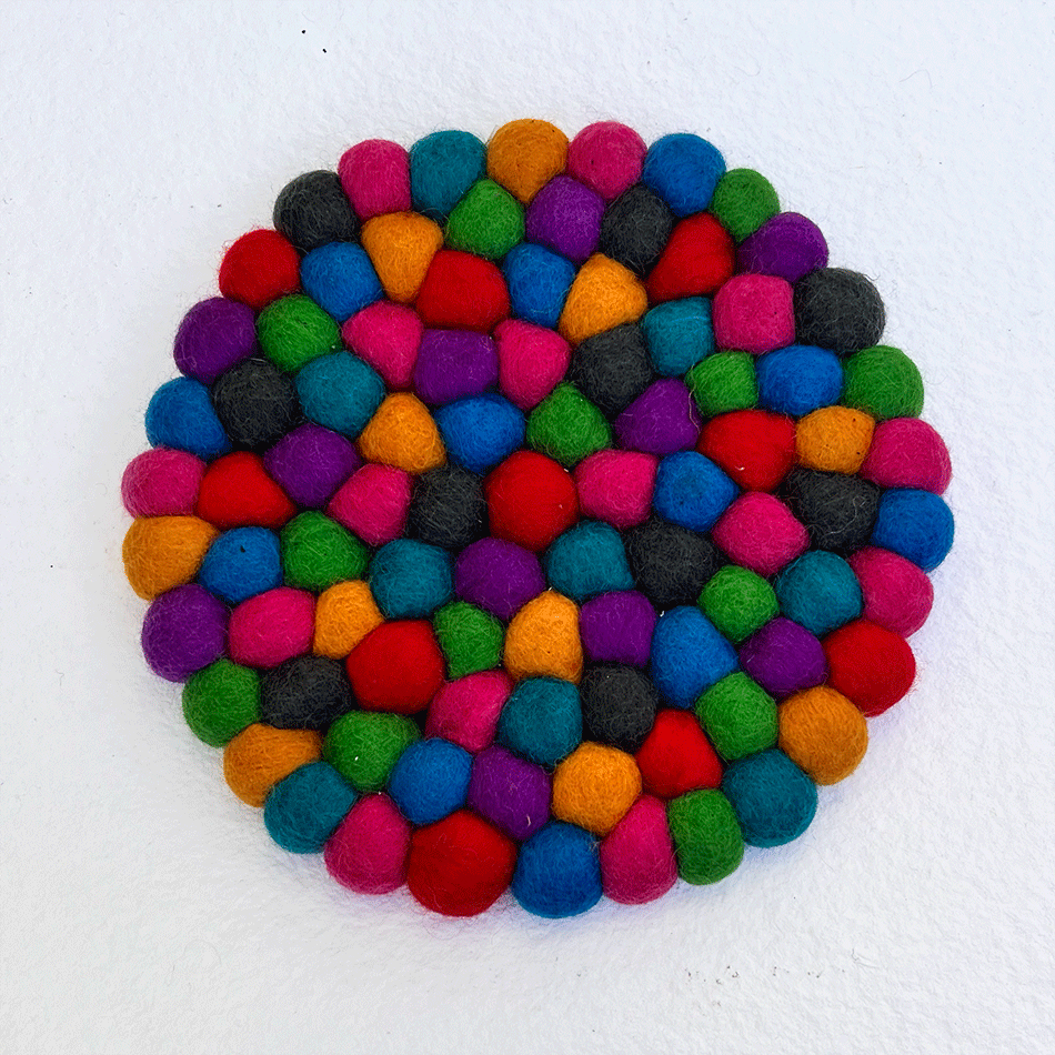 Fair trade felt ball rainbow trivet