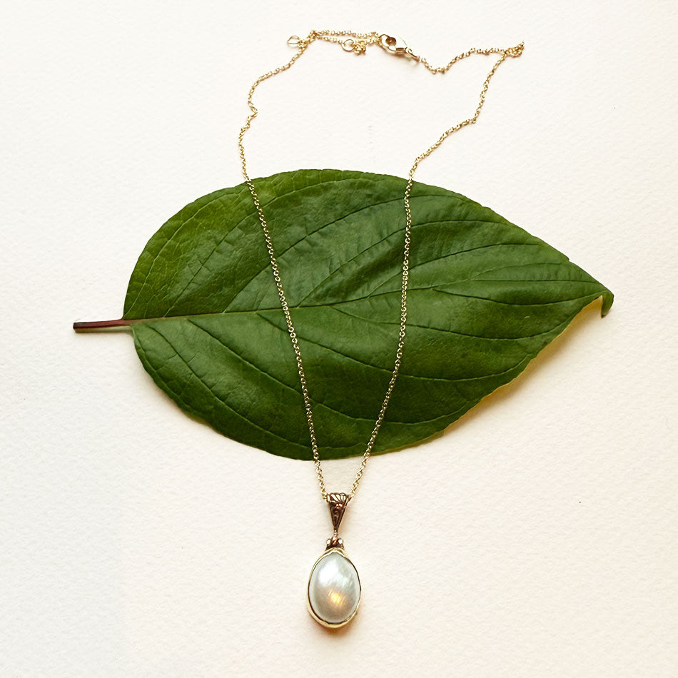 Fair trade pearl brass filigree necklace