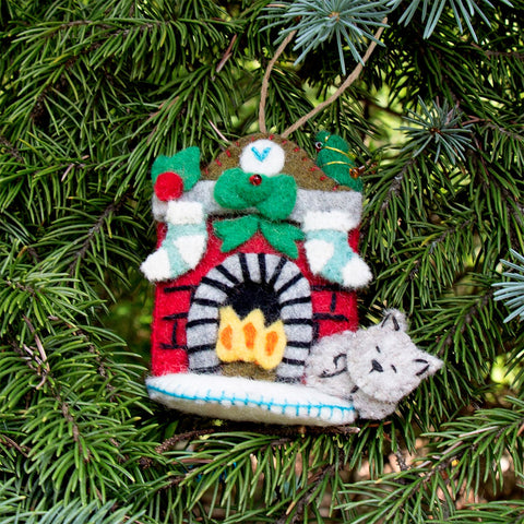Fair trade felt cat ornament