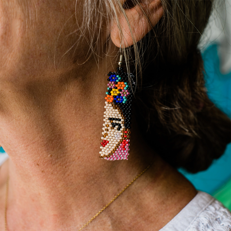 Fair trade beaded Frida Kahlo statement earrings.