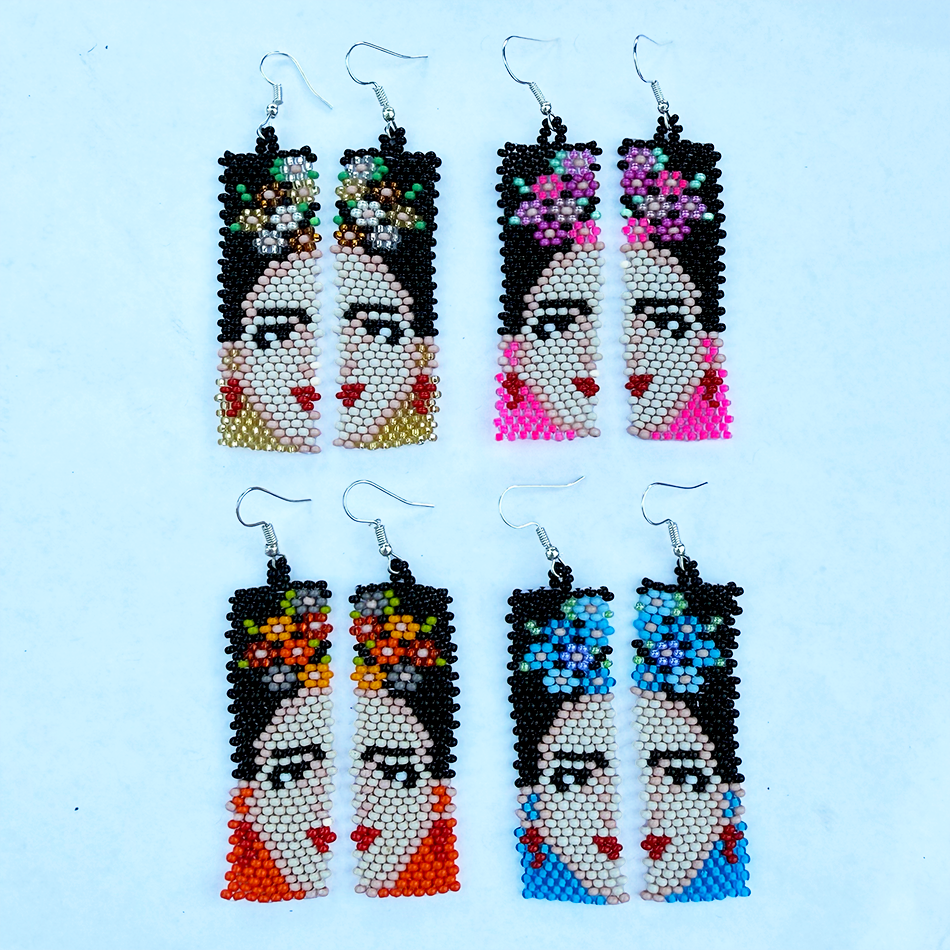 Fair trade beaded Frida Kahlo statement earrings.