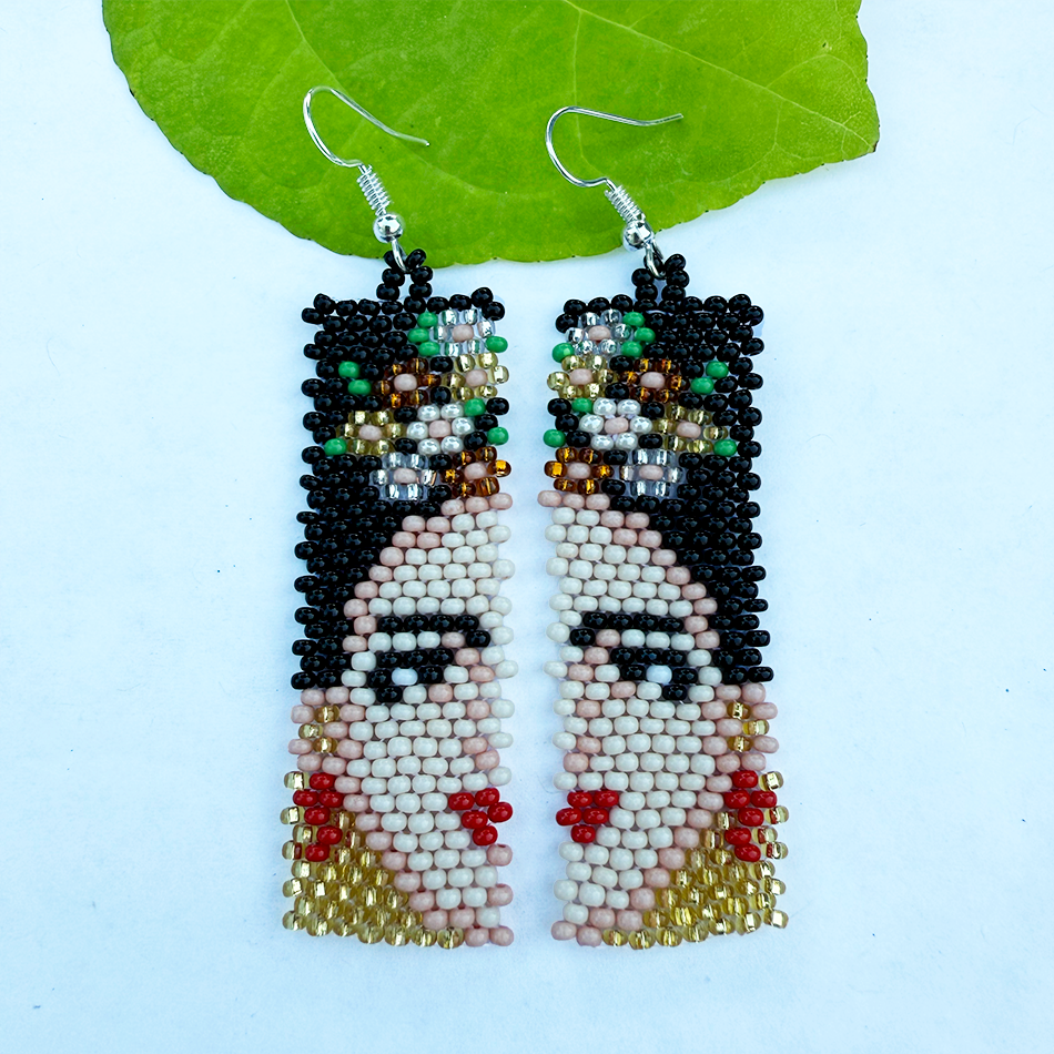 Fair trade beaded Frida Kahlo statement earrings.