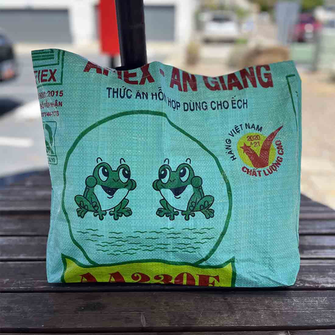 Recycled Feed Bag Tote - Frogs, Cambodia