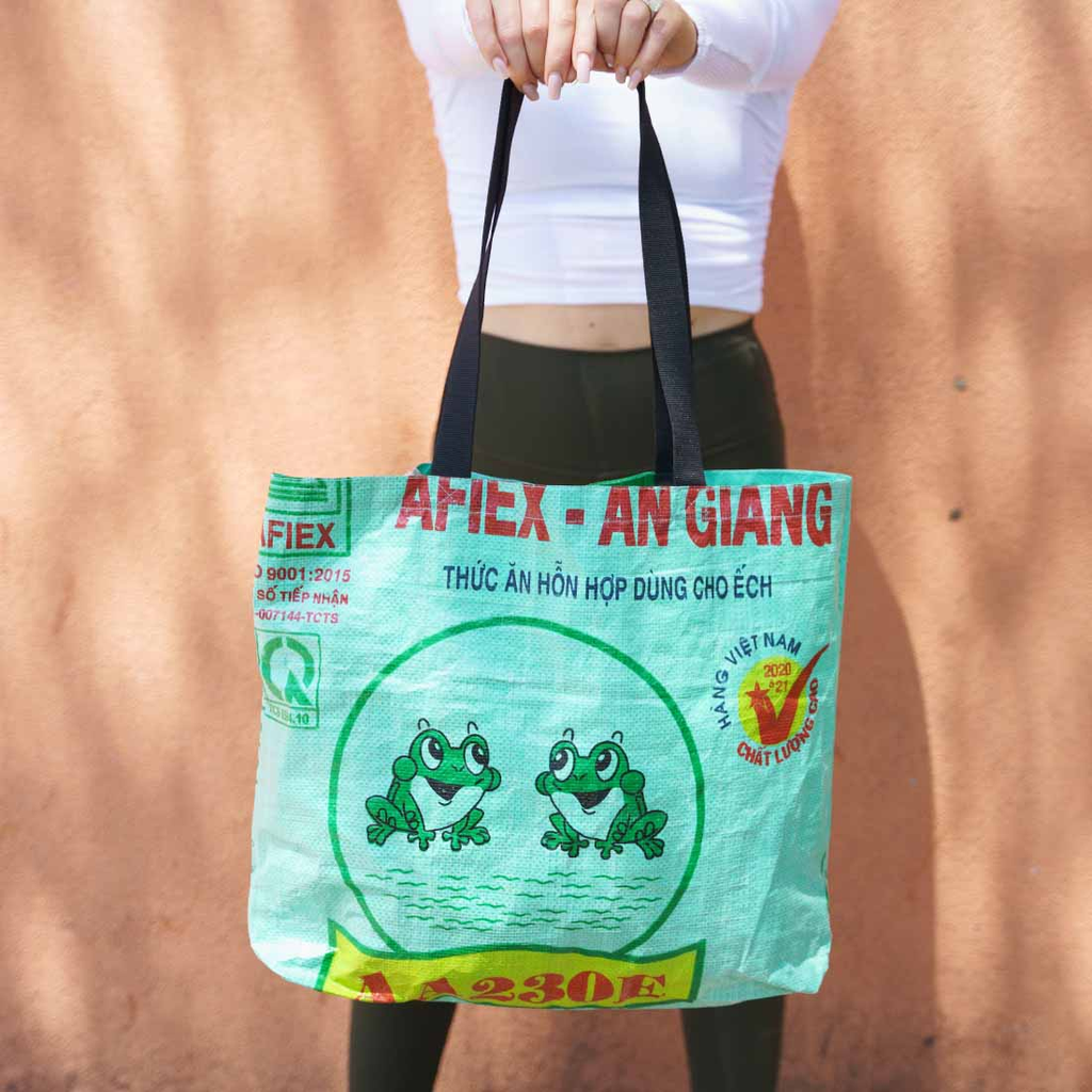 Recycled Feed Bag Tote - Frogs, Cambodia