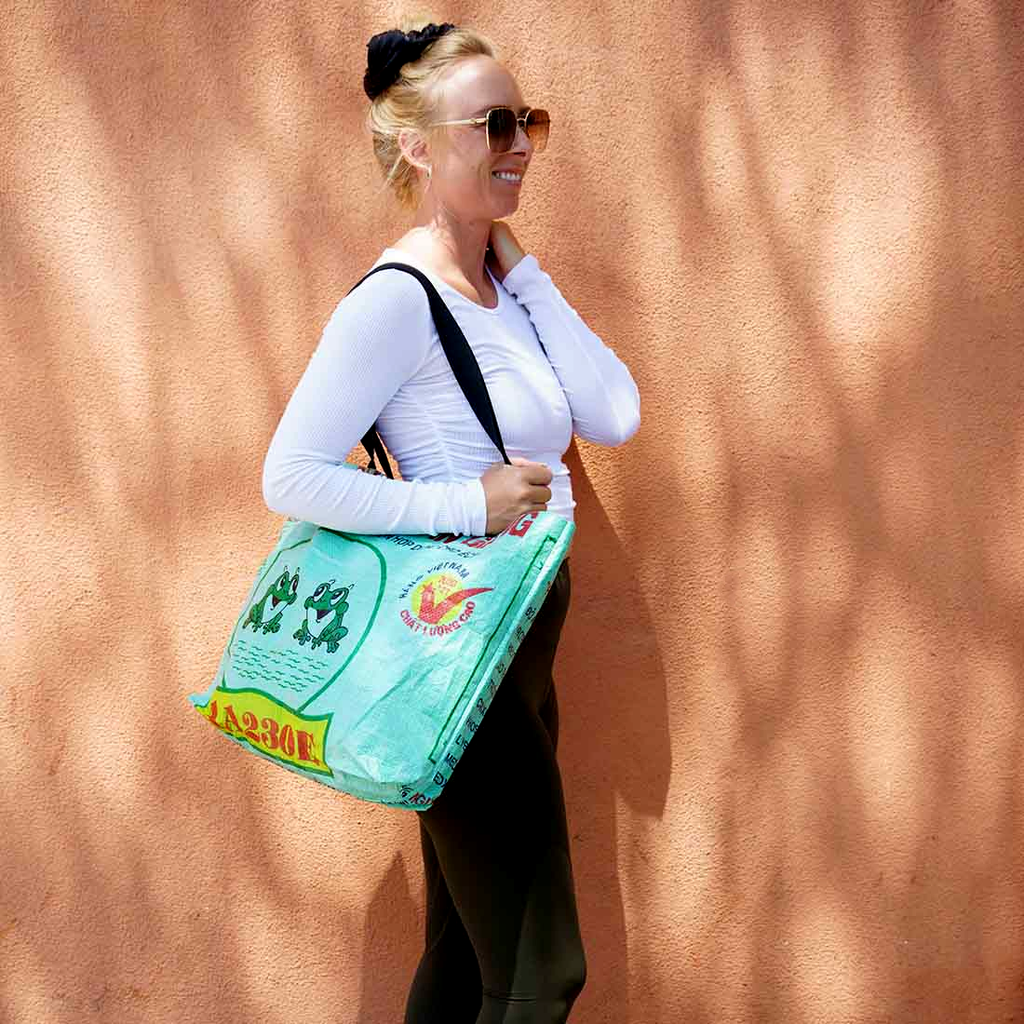 Recycled Feed Bag Tote - Frogs, Cambodia