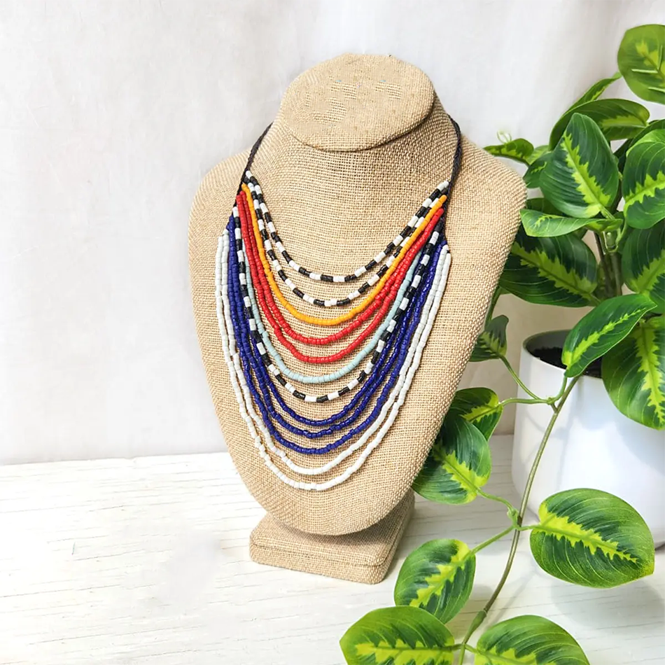 Recycled Glass Statement Necklace - Multicolor, Ghana