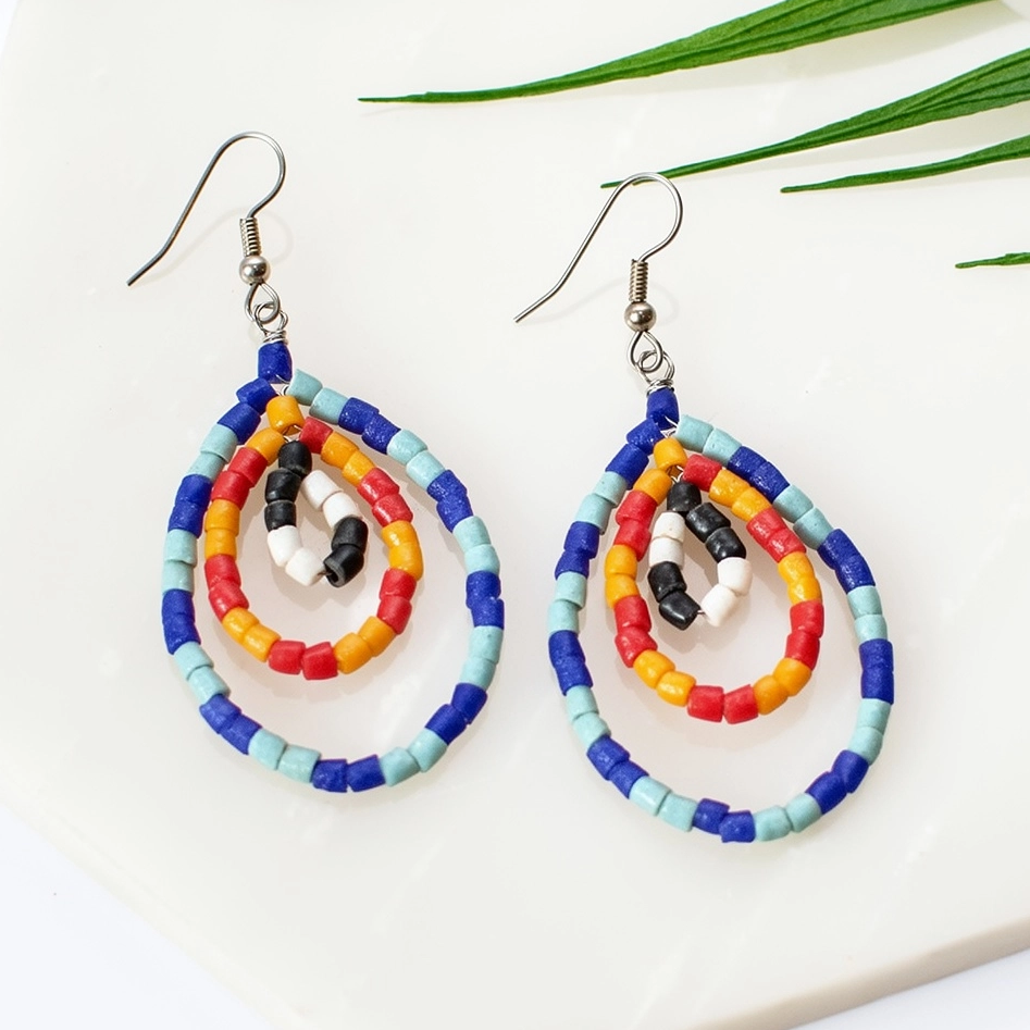 Recycled Glass Earrings - Multicolor, Ghana