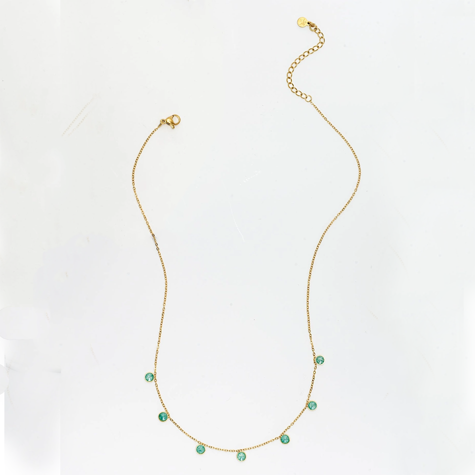Delicate 14k gold-plated chain with 5 blue zircons.