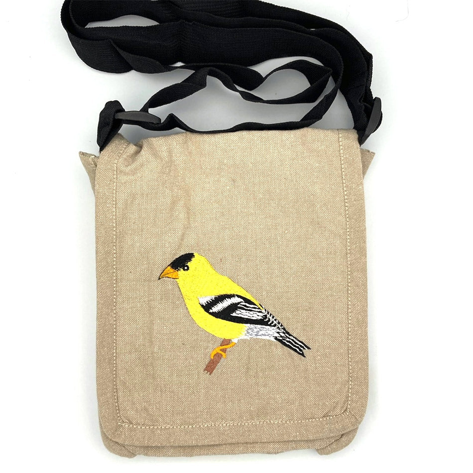Fair trade goldfinch cotton field bag handmade by artisans in Nepal.