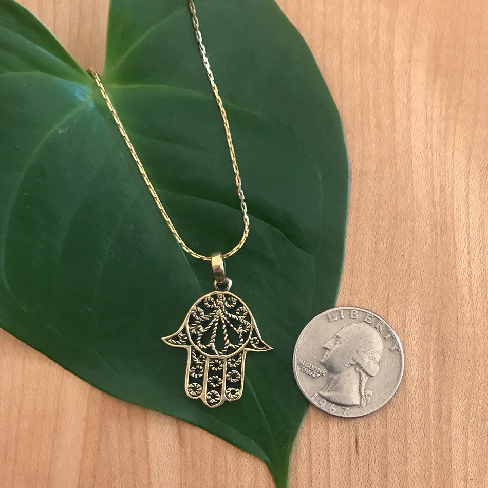 Hamsa Hand Of Protection Necklace - Brass, India