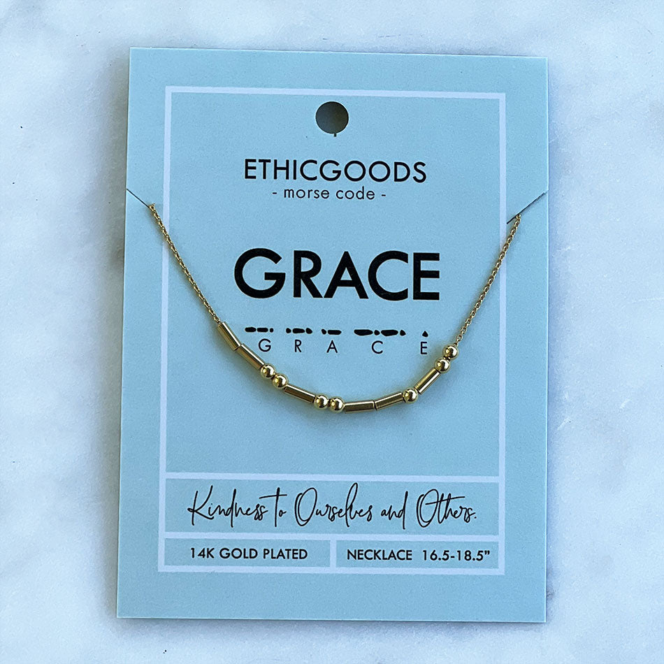 Gold morse code Grace bracelet handmade by survivors of human trafficking in Thailand