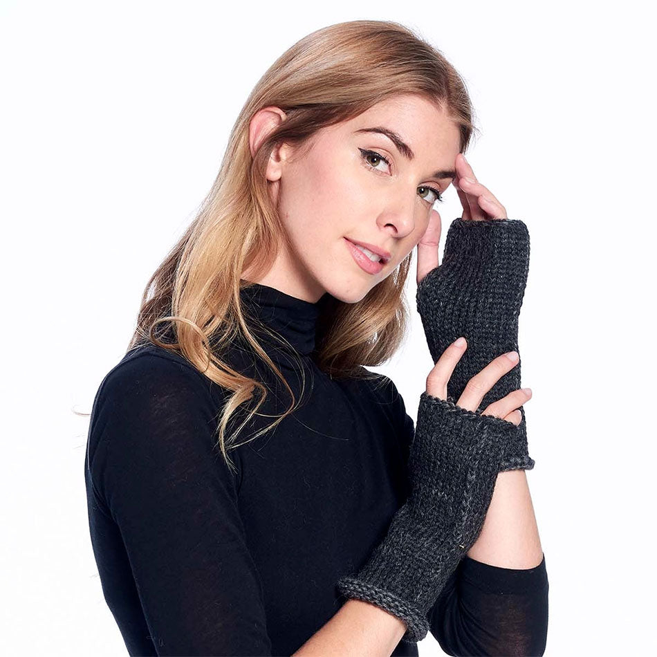 Ethically handmade alpaca fingerless gloves