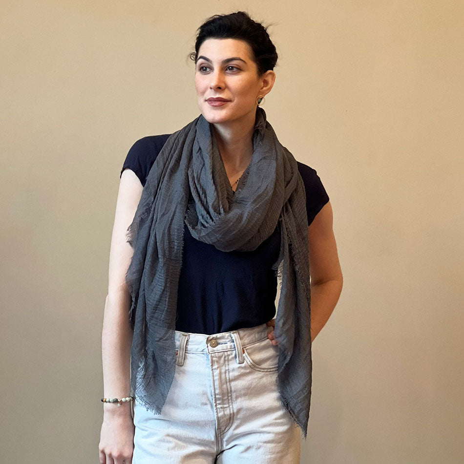 Fair trade organic cotton scarf handmade by artisans in Thailand