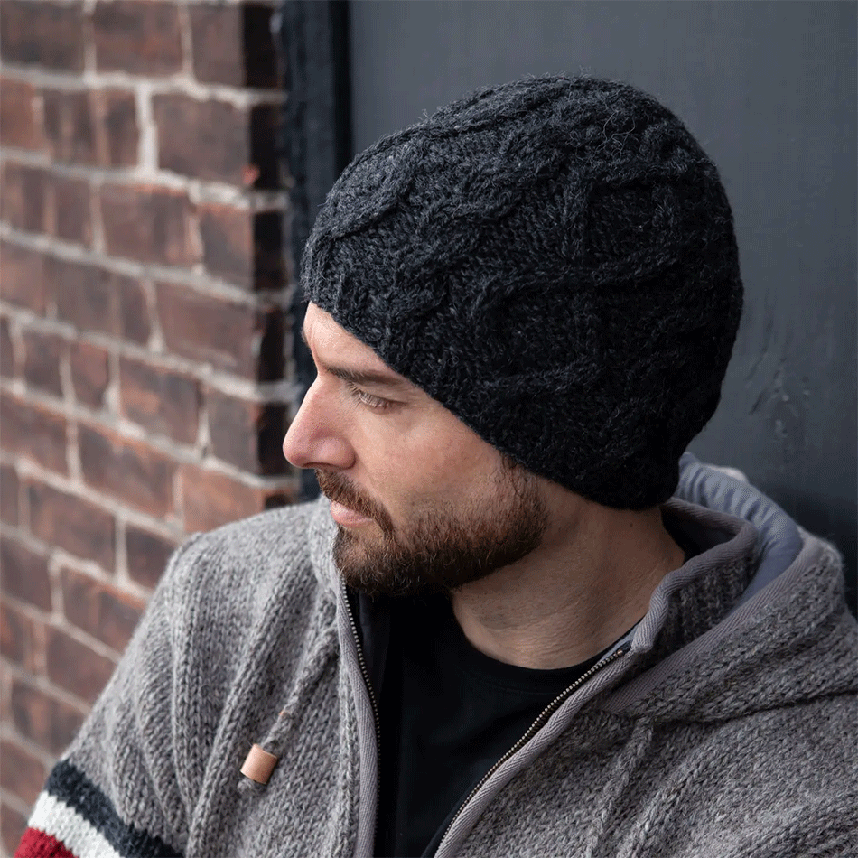 Mens black cable knit hat sales