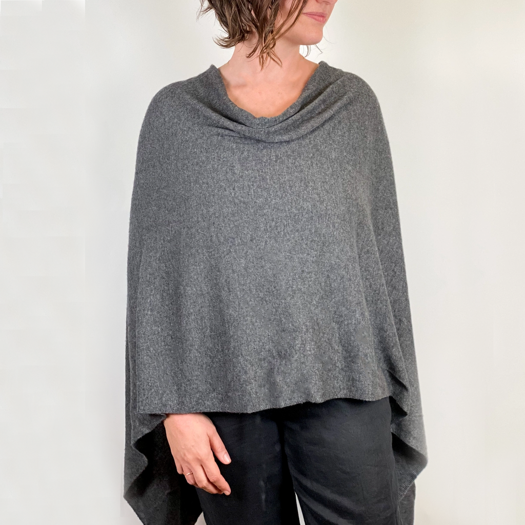 gray cashmere fair trade poncho