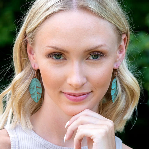 Fair trade copper patina leaf earrings