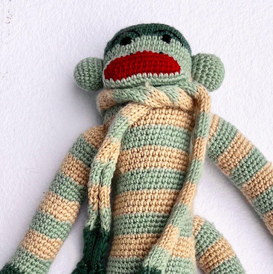 Hand-knit Soft Wool Large Monkey - Green, Nepal