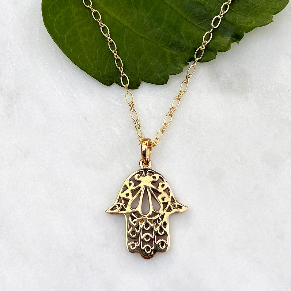 Hamsa Hand Of Protection Necklace - Brass, India