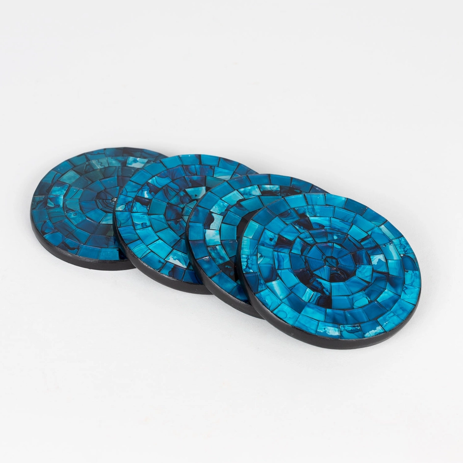 Set of 4 bright blue glass coasters