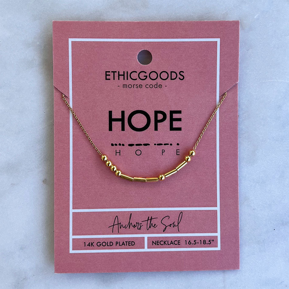 Gold morse code Hope bracelet handmade by survivors of human trafficking in Thailand
