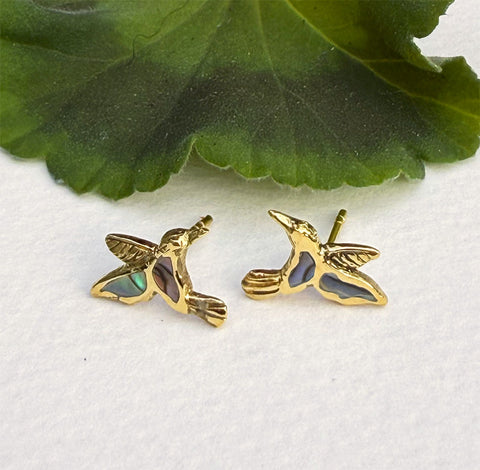 Fair trade abalone hummingbird studs