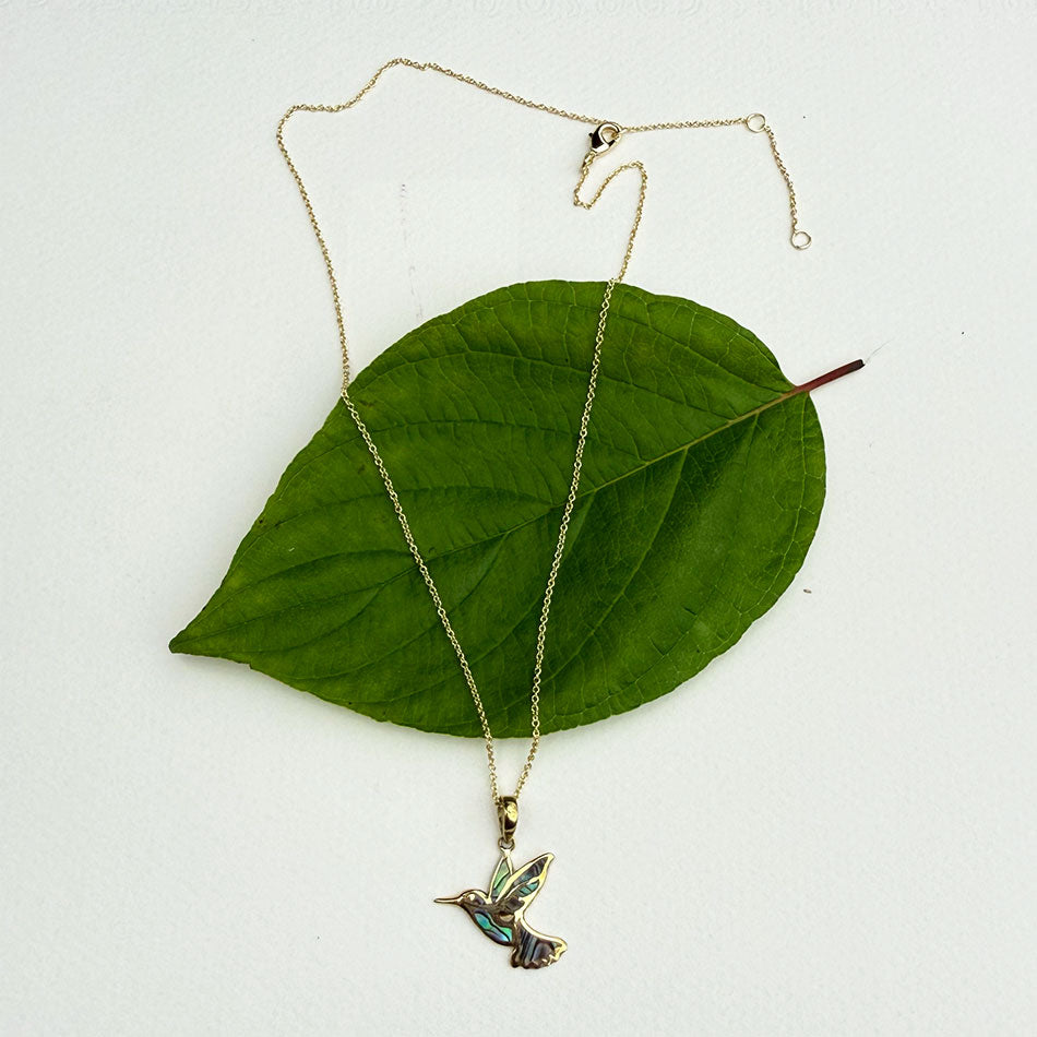 Abalone Hummingbird Necklace - Brass, Indonesia