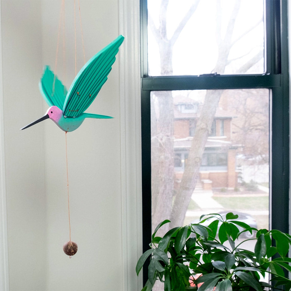 Fair trade hummingbird mobile handmade by artisans in Colombia.
