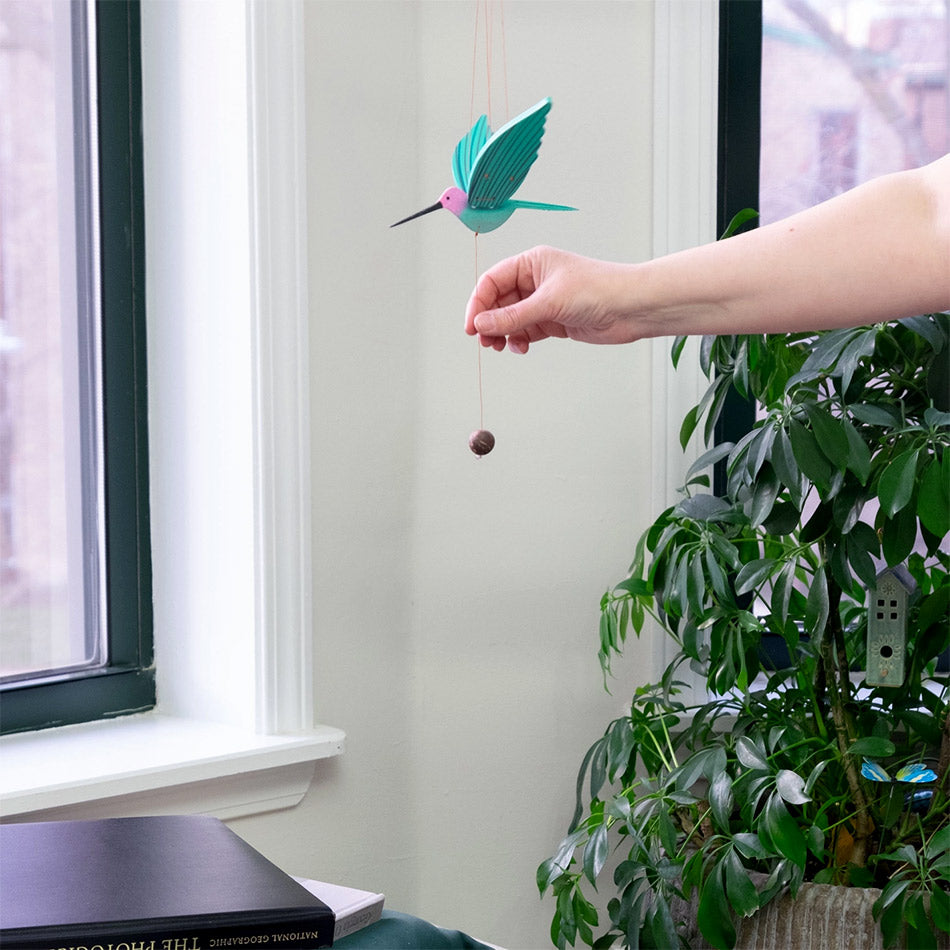 Fair trade hummingbird mobile handmade by artisans in Colombia.