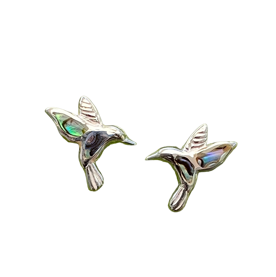 Abalone Hummingbird Studs - Sterling Silver, Indonesia