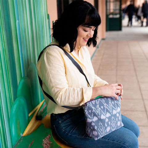 Fair trade recycled cotton crossbody purse ethically handmade