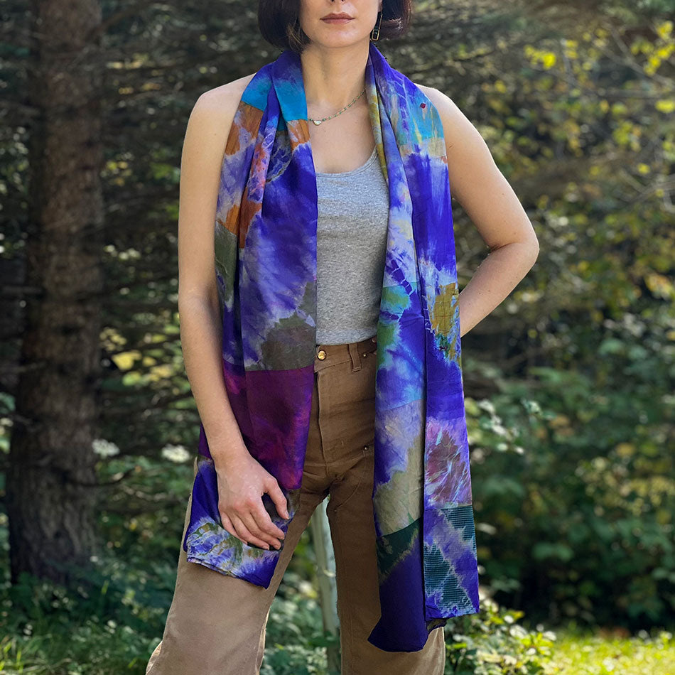 Impressionist Patchwork Silk Scarf -Purple, Nepal